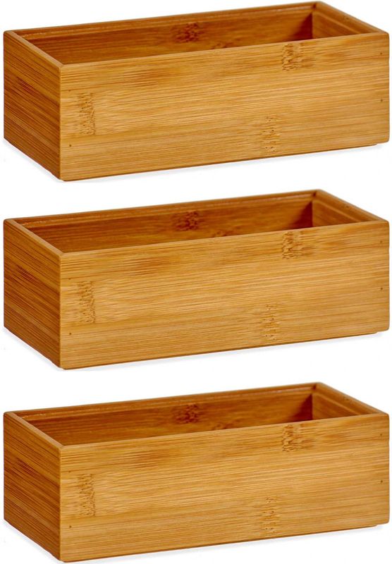 Kinvara - Kast/lade/make-up organizers 3x stuks bamboe bakje 15 x 7 x 5 cm