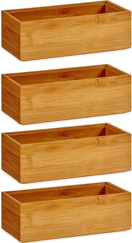 Kinvara- Kast/lade/make-up organizers 4x stuks bamboe bakje 15 x 7 x 5 cm