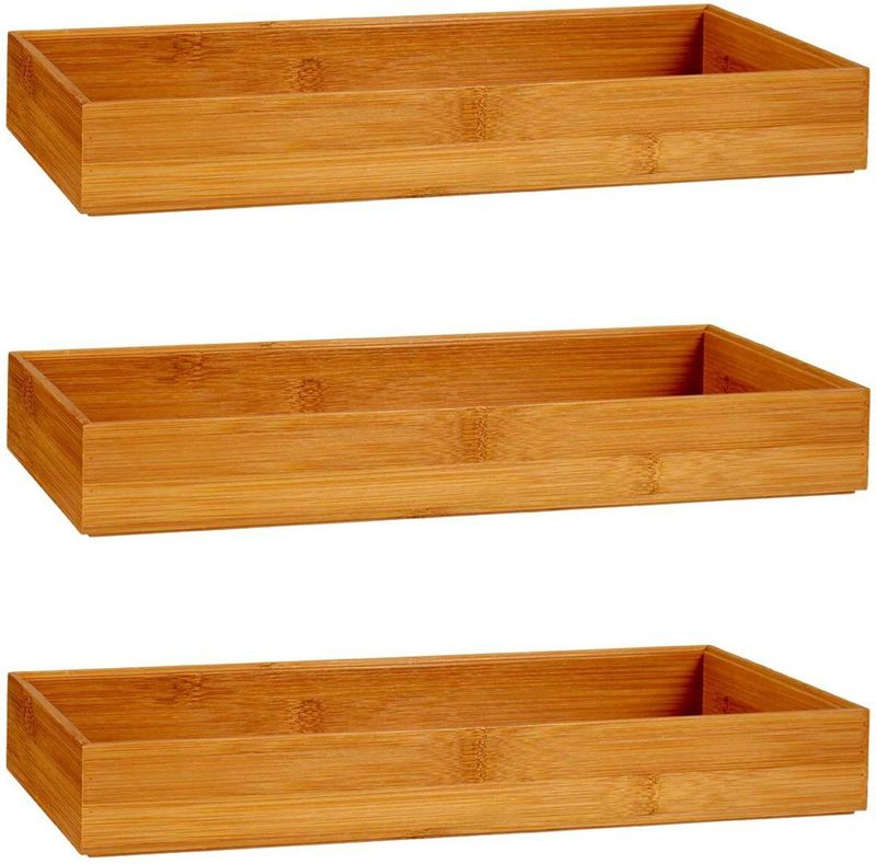 3x Stuks Kast/lade/make-up organizers bamboe hout bakje 38 x 15 x 5 cm - Make-up dozen