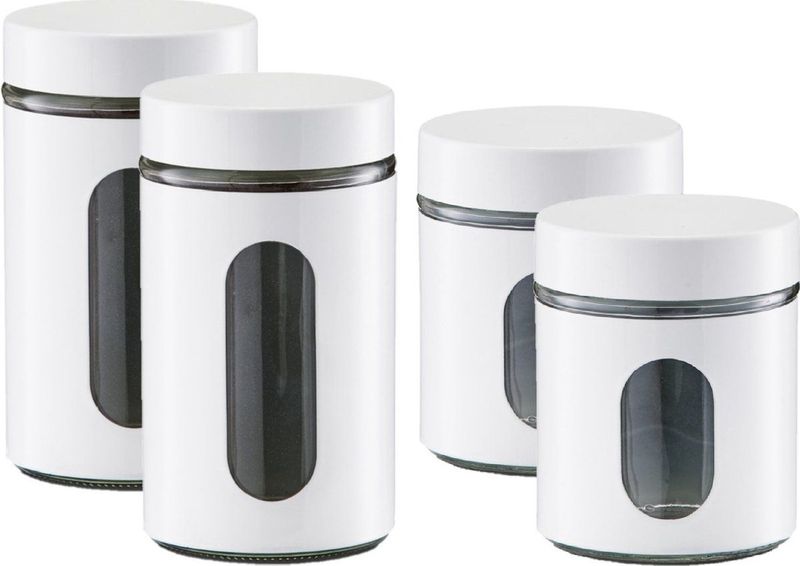 Zeller - 4x keuken voorraadpotten rvs - wit - 2 formaten 600 ml/900 ml