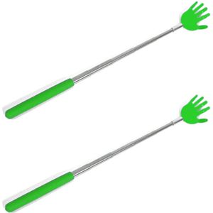 Gerim - Stevige handjes ruggenkrabber - 2x stuks - uitschuifbaar tot 65cm - groen