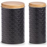 Zeller - Set van 2 Voedsel Opslagpotten - Zwart - Metaal - Luchtdicht