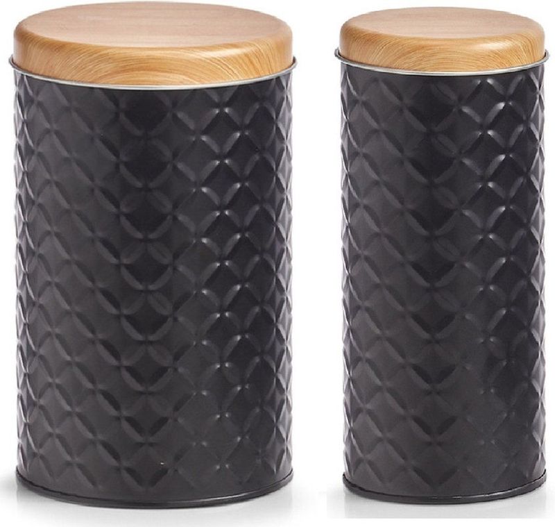 Zeller - Set van 2 Voedsel Opslagpotten - Zwart - Metaal - Luchtdicht