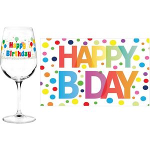 Happy Birthday cadeau verjaardag glas en A5-size wenskaart - feest glas wijn