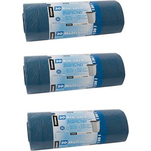 60x stuks afvalzakken/vuilniszakken - 120 liter - blauw - containerzakken - Vuilniszakken