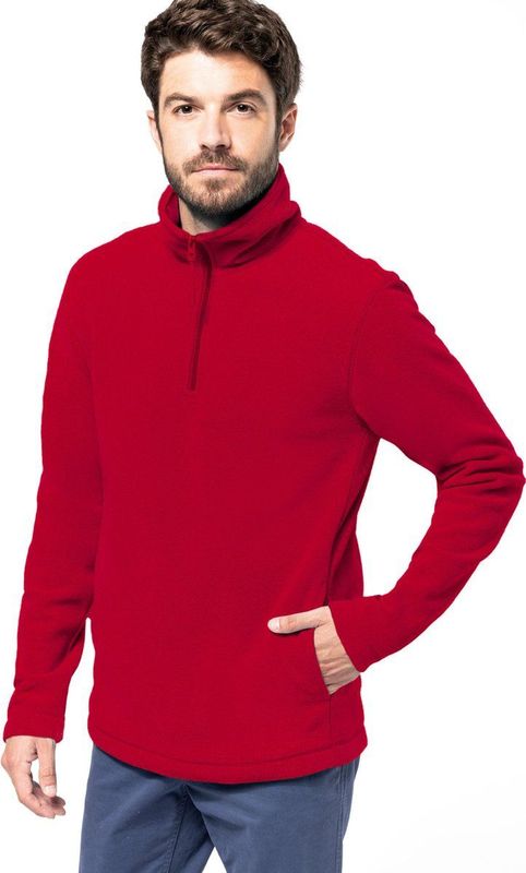 Kariban Fleece trui - rood - halve ritskraag - warme winter sweater - heren - polyester