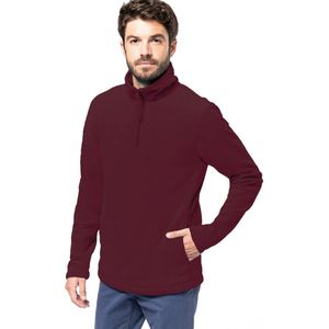 Kariban - Fleece Trui - Bordeaux Rood - Halve Ritskraag - Warme Winter Sweater - Heren - Polyester