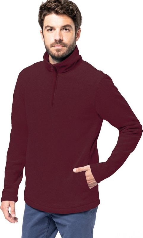 Kariban - Fleece Trui - Bordeaux Rood - Halve Ritskraag - Warme Winter Sweater - Heren - Polyester