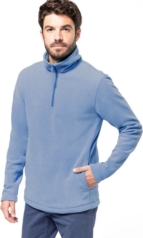 Kariban Fleece trui - sky blauw - halve ritskraag - warme winter sweater - heren - polyester