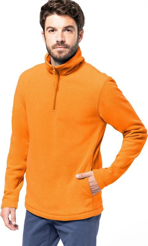 Kariban - Fleece Trui - Oranje - Halve Ritskraag - 100% Polyester Microfleece
