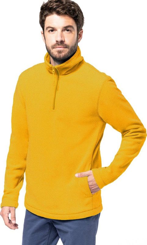 Kariban Fleece trui - geel - halve ritskraag - warme winter sweater - heren - polyester