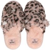 Apollo slippers pantoffels luipaardprint - 1x paar - roze - polytester