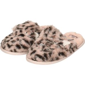 Apollo slippers pantoffels luipaardprint - 1x paar - roze - polytester