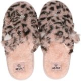 Apollo slippers/pantoffels luipaardprint - 1x paar - roze - polytester - maat 31-32