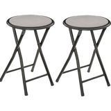 2x stuks bijzet krukje/stoel - Opvouwbaar - zwart/grijs - 46 cm