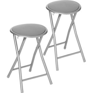 2x stuks bijzet krukje/stoel - Opvouwbaar - zilver/grijs - 46 cm