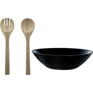 Luminarc Slakom/serveerschaal zwart - bamboe slacouvert - Glas - D27cm