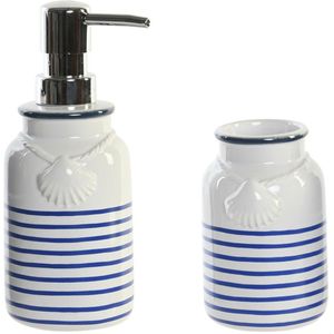 Items badkamer accessoires set drinkbeker/zeeppompje - wit/blauw