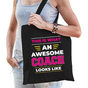 Awesome / geweldige coach katoenen tas - zwart - 42 x 38 cm - Feest Boodschappentassen