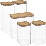 5Five - Voedsel/keuken voorraadpotten set 5x stuks - kunststof/bamboe