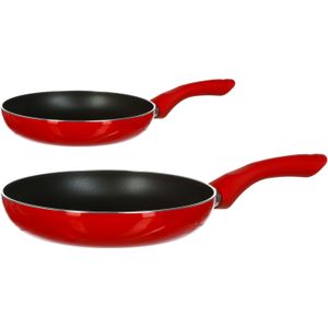 Secret de Gourmet Koekenpannen Milano - D20 en D26 cm - Alle warmtebronnen geschikt - Rood/zwart
