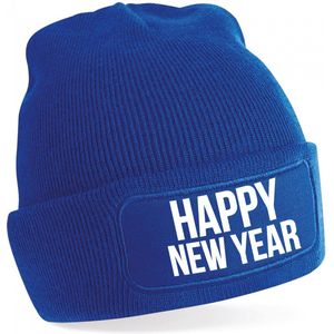 Happy New Year muts unisex - one size - blauw - apres-ski muts