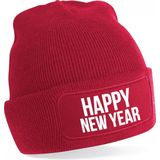 Bellatio Decorations Muts Happy New Year - unisex - one size - rood - oud en nieuw wintermuts