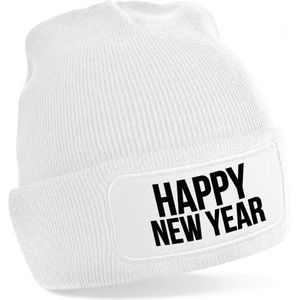 Bellatio Decorations Muts Happy New Year - unisex - one size - wit - oud en nieuw wintermuts