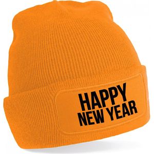 Bellatio Decorations Muts Happy New Year - unisex - one size - oranje - oud en nieuw wintermuts