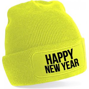 Happy New Year muts unisex - one size - geel - apres-ski muts