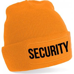 Bellatio Decorations Muts Security - unisex - one size - oranje - beveiliger wintermuts