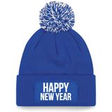 Bellatio Decorations Happy New Year muts met pompon - one size - blauw