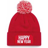 Bellatio Decorations Happy New Year muts met pompon - one size - rood