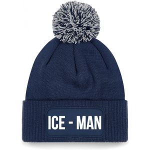 Ice-man muts met pompon - unisex - one size - navy - apres-ski muts - Mutsen - volwassenen