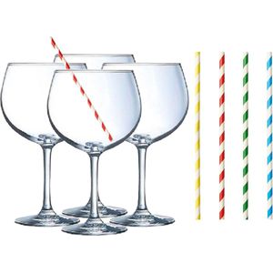 Gin tonic glazen - 6 stuks - 700 ml - incl. 100x papieren rietjes