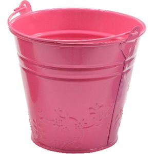 Decoris Bloempot/plantenpot bloemen relief - zink - D11 cm - fuchsia roze