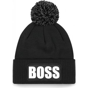 Bellatio Decorations Boss muts/beanie met pompon - onesize - zwart