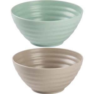 PlasticForte Kommetjes/schaaltjes - 12x stuks - Dessert/ontbijt - Kunststof - Mintgroen/Taupe