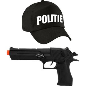 Politie verkleed cap/pet zwart met pistool voor volwassenen