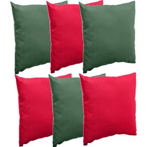 Hesperide Bank/sier/tuin kussens - binnen/buiten - set 6x stuks - rood/groen - 40x40 cm