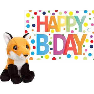 Keel Toys - Knuffel rode vos 12 cm - met A5-size Happy Birthday verjaardag cadeau sturen wenskaart