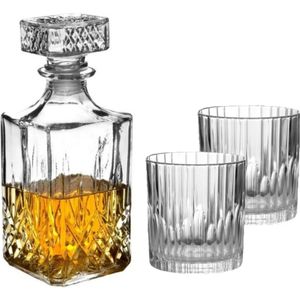 Duralex whisky karaf Noblesse 1 liter met 6x luxe whiskyglazen 310 ml