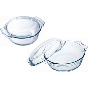 Pyrex Ovenschalen set van 2x - glas met deksel - 3,0 en 2,1 liter
