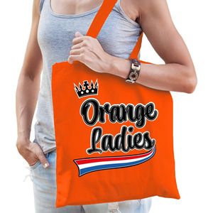 Oranje tas/shopper van katoen Orange Ladies - Koningsdag - 42 x 38 cm - Feest Boodschappentassen