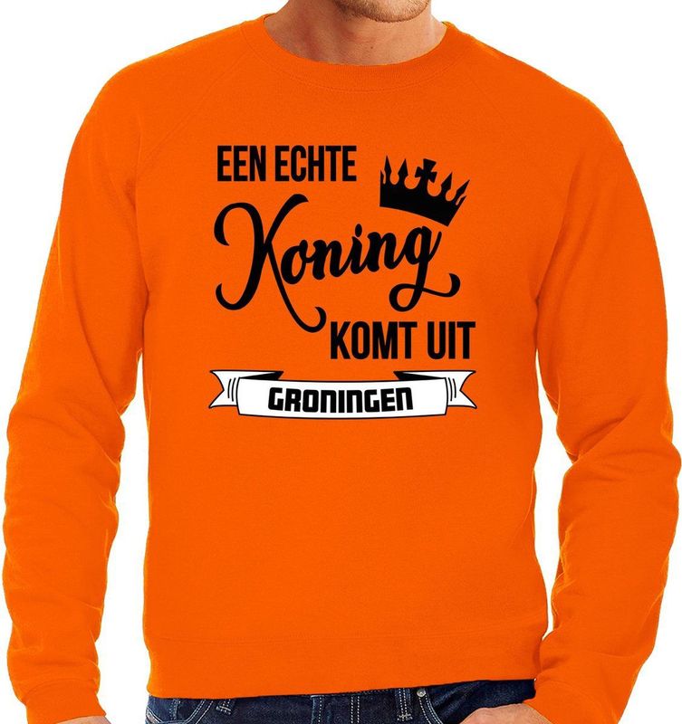 Bellatio Decorations Oranje Koningsdag sweater - echte Koning komt uit Groningen - heren - trui
