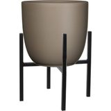 Mica Decorations Bloempot - D25 x H23 cm taupe - met plantenpot verhoger zwart/metaal H25 cm