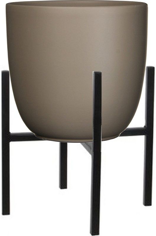 Mica Decorations Bloempot - D25 x H23 cm taupe - met plantenpot verhoger zwart/metaal H25 cm