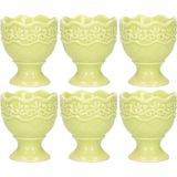 Excellent Houseware Eierdop - 6x - porselein - pastel groen - 5,5 x 6,5 cm