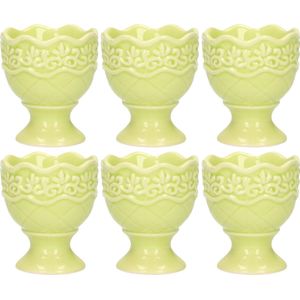 Excellent Houseware Eierdop - 6x - porselein - pastel groen - 5,5 x 6,5 cm