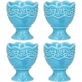 Excellent Houseware Eierdop - 4x - Porselein - Pastel Blauw - 5,5 X 6,5 cm